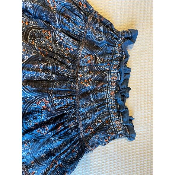 Free People Boho Cottage Core Blue Printed Tiered Linen Blend Maxi Skirt Small - Picture 10 of 16